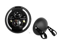 NADCFN Motorcycle Headlight 7.5 Inch LED Retro Bucket Motorcycle Modified Headlight Hi/Lo Beam DRL Matte Black Headlight Housing With Bracket Waterproof Fog Headlights(7.5 all set C)