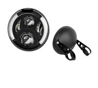 NADCFN Motorcycle Headlight 7.5 Inch LED Retro Bucket Motorcycle Modified Headlight Hi/Lo Beam DRL Matte Black Headlight Housing With Bracket Waterproof Fog Headlights(7.5 all set A)