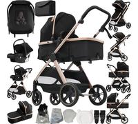 NADDLILY 3 in 1 Pushchair Pram, Baby Stroller 3 in 1 with Reversible Two Pushing Modes, Infant Newborn Buggy One-Click Folding, Toddler Carriage Aluminum Frame (V10 Black Gold)