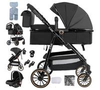 NADDLILY 3 in 1 Pushchair Pram, Baby Stroller 3 in 1 with Reversible Two Pushing Modes, Infant Newborn Buggy One-Click Folding, Toddler Carriage Aluminum Frame (V8 Black)