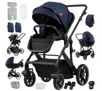 NADDLILY 4 in 1 Pushchair Pram Travel System, Baby Stroller 4 in 1 with Reversible Two Pushing Modes, Infant Newborn Buggy One-Click Folding, Toddler Carriage Aluminum Frame (688 Blue)