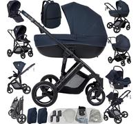 NADDLILY 4 in 1 Pushchair Pram Travel System, Baby Stroller 4 in 1 with Reversible Two Pushing Modes, Infant Newborn Buggy One-Click Folding, Toddler Carriage Aluminum Frame (H2 Blue)