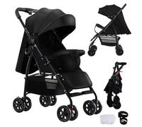 NADDLILY Ultra-Lightweight Pushchair at Only 4.6kg with Lie-Flat Position, Foldable Baby Stroller, Travel Pram from Birth to 15kg, Compact Buggy with Adjustable Backrest, Footrest, Canopy (A8 Black)