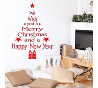 NADDZ Merry Christmas Wall Stickers, Christmas Tree Wall Stickers, Christmas Tree Decal Christmas Tree Letters Stick Wall Art Decal Mural Wall Sticker Great for Holiday Party Decorations.