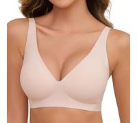 Nadeer Wireless Women's Everyday Deep V Push Up T-Shirt Bra with Zero Feel Seamless Bralettes and Extender