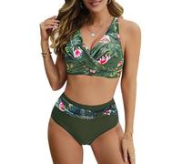 Nadeer Women's Two Piece Swimsuits Cross Wrap Front Bikini High Waisted Bikini Bottom Tummy Control Bathing Suits with Adjustable Straps Vintage Print Swimwear