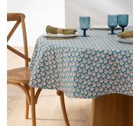 Nadesha Patterned 100% Coated Cotton Round Tablecloth print/blue background