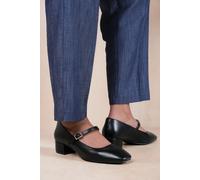 'Nadia' Girl's School Block Heel Buckle Strap Mary Jane Shoes Where's That From Black 6