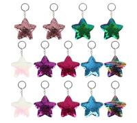 Nadiaen Glitter Star Keyrings 14 Pieces Reversible Sequin Star Keyring Flip Charm Sequin Star Keychain Colorful Sequin Keychain for Kids Girls Party Favors 7 (Colors)