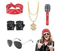 Nadiaen Rock Star Fancy Dress 5 Pcs Set - Kids Punk Gothic Rocker Costume for Boys and Girls