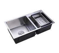 NadineDutol Double Basin Kitchen Sink, Stainless Steel With Draining Board, Built-in, Brushed Finish, 78 x 43 x 21 cm