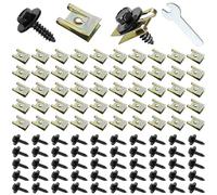 Nadinsta 100PCS Screw and Nut Clip Kit, 50 Auto Body Fender Screws & 50 Bumper Guard Plate Fixing Bolts Screws & 2 Wrench, Meta U Type Fastener Clips for Car Wheel Arch Cover Undertray Fender
