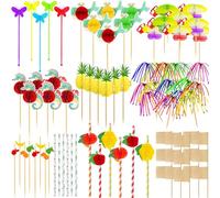 Nadinsta 153PCS Cocktail Accessories for Drink, Reusable Cocktail Party Decorations, Cocktail Umbrellas and Straws for Drinks, Cocktail Sparklers for Birthday Wedding Beach Hawaiian Party
