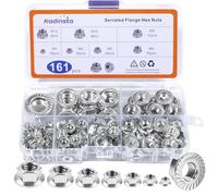 Nadinsta 161 Pcs Hex Flange Nuts, Silver Serrated Flange Hex Nut 7Sizes | M3 M4 M5 M6 M8 M10 M12 Non-Slip Hexagon Flanged Lock Nuts For Furniture, Wood, Metal, Automotive, Mechanical Stop