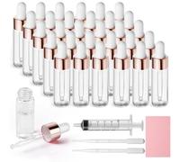 Nadisean 30Pcs Mini Dropper Bottle 3ml, Empty Lab Dropping Bottles, Refillable Pipette Dropper Bottle Rose Gold, Glass Dropper Bottles with 2 Pipettes and 1 Syringe for Essential Oils Perfume Liquid