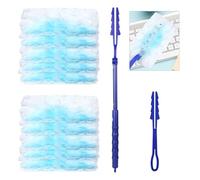 Nadisean 32Pcs Dust Magnet Refills, 180° Dust Magnet, Fluffy Dusters Refills with 1 Handle and 1 Telescopic Pole，Extendable to 90cm, Blue Duster Refills for Cleaning Dirt, Hair, Blinds, Keyboard