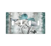 Nadoabtm Light Switch Covers Rustic Teal Daisy Floral Flowers Butterfly Wood Grain Quad Toggle Electrical Faceplate 4 Gang Wall Plate Decorative Switch Plates for Bathroom Bedroom Decor