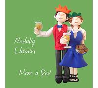 Nadolig Llawen Mam a Dad, Welsh Language Christmas Card for Mum and Dad, Designed by Erica Sturla for Holy Mackerel. Card is 150mm Square and Blank Inside.