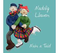 Nadolig Llawen Nain a Taid, Welsh Language Christmas Card for Grandparents, Designed by Erica Sturla for Holy Mackerel. Card is 150mm Square and Blank Inside.