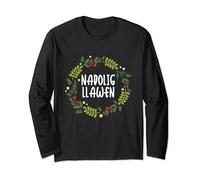 Nadolig Llawen Welsh Christmas Wreath Xmas Wales Long Sleeve T-Shirt