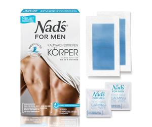Nad's For Men Cold Wax Strips Men - Hair Removal for Body All Skin Types 20 Wax Strips + 2 Care Wipes