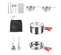 Nadsrpn Camping Cookware - Stainless Steel Pot Pan Utensil - Camping Pot and Pan Set with Carrying Bag - for Outdoor Kitchen Backyard Hiking Fishing Backpacking Travel