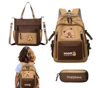 Nadsrpn Capybara Backpack Kit | Cute Capybara School Bag Set for Kids - Pencil Case Bookbag Shoulder Bag Kit for Toddler Kids Teenage Boys Girls Daily School Travel Graduation