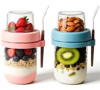 NADSSJL Overnight Oats Jar, 2PCS Oats Jar with Lids and Spoons, 480ml Overnight Oat Container. Mason Jars for overnight oats, Breakfast jars are perfect for yogurt, fruit, nuts, cereal, and more.