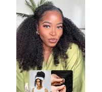 Nadula Glueless Afro Wig Curly Half Drawstring Human Hair No Leaking with 4C Blended Edges Hairline 12A Upgraded Flip Over Design Clip On Half Wig