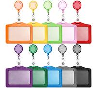 NAEBRO 10Pcs Multi-Color Retractable ID Badge Holders with Transparent Window, PU Leather, ABS, Nylon, Clip, Buckle, Waterproof, Office, School