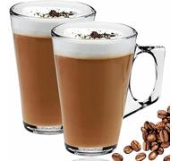 NAEEM SONS Cafe Latte Glasses 240ml Capacity Coffee Cup with Handles for Serious Lovers Stylish Clear Tall Mugs Ideal Milk Juice Ice Cream Espresso Cappuccino Hot Chocolate Or Drinks (Set of 2)
