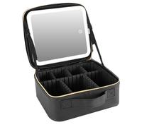 Naemriee Travel Makeup Bag Cosmetic Bag Makeup Organizer Bag with Mirror Make Up Case of 3-Color LED Lighted Makeup Train Case,A