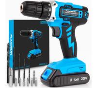 Naerok Cordless Drill Driver 20V Li-Ion 1HR Fast Charge Battery, 13Pc Electric