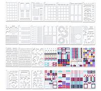 NAESM 20 Pcs Journal Stencil Set, Time Saving Planner, Incl Bullet Point Checklists, DIY Journals Notebook Schedule A5 Templates, 8 Sheets Journal Stickers