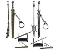 NAESM 4 Pcs Ancient Sword Letter Opener with Sheath and Display Stand, Chinese Ancient Mini Sword Keychain Metal Model, Desk Decorative Letter Opener Sword Backpack Pendant Keychain Gift