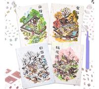 NAESM 4 Sets Fun Chinese Style 3D Landscape Stickers with Tweezers, Create Your Own Antique Themed Mini Craft Stickers Featuring for Relief Stress Pass The Time
