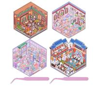 NAESM DIY 3D House Stickers, 4 Set Fun DIY Stickers Scene Tea Restaurant, Convenience Store, Kongshan Yiju, Large Stage, Cute 3D Cartoon Scene Stickers for Adult Kids Relief Stress Pass
