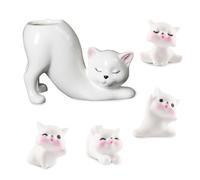 NAESM Unique Tailless Cat Little Planter Pot Comes with 4 types of resin cat ornaments Indoor and Outdoor Plant Displays, Novelty Ceramic Bonsai Flowerpot, Lovely Office Desk Room Home Decor