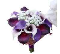 Naeutop 15pcs Calla Lilies Whit Babys Breath Artificial Flower,14" Mix Calla Lily Flowers Bulk, Lifelike Lilies for Wedding Bridal Bouquet Centerpiece,Spring Mother's Day Easter Home Decor (Purple)