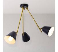 Näve Triton ceiling lamp, black and gold, three-bulb