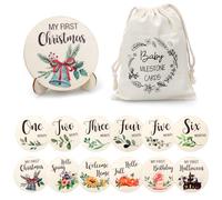 Nafafosa Milestone Cards Baby Wooden 24 Design Milestones Baby 1-12 Months with Cotton Bag Stand as a Gift for Birth and Baby Shower Gift Ideas for Expecting Mothers Parents (Pack of 12)