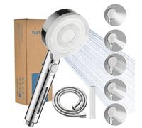 Nafall High Pressure Shower Head - Hard Water Filter Shower Head with Hose 1.5M, 5 Modes and Pause Switch, Water Saving Handheld Power Filtered Showerhead for Low Water Pressure, Chrome White