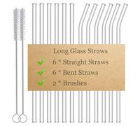NAFENDER 12-Pack Extra-Long 12 inch Reusable Glass Straws Set - 6 Straight + 6 Bent Straws with 2 Brushes | High Borosilicate Glass, 31cm for Stanley 30/40OZ, Dishwasher Safe & Shatter-Resistant
