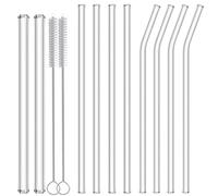 NAFENDER Reusable Glass Straws 10-Pack Drinking Straw 4 Bent + 4 Straight + 2 Wider Smoothie Straws with 2 Cleaning Brushes