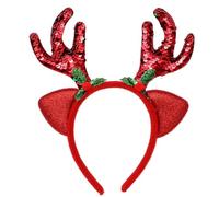 nafengldf Sequined Reindeer Headband - Christmas Headband - Glitter Antler Headpiece with Floral Decor for Xmas Party, Festive Hair Accessories (Red 1 PC)