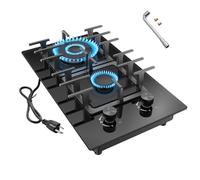 Nafewin 2 Burner Gas Stove Propane Cooktop, Tempered Glass Gas Cooktop 12 inch Stainless Steel Gas Burner with Thermocouple Protection, Lpg/Ng Dual Fuel Built-in Gas Stove Top for Apartments, Rvs