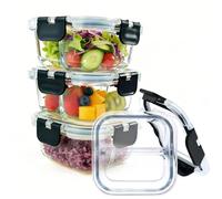 Nafhone Bariatric Meal Prep Containers, 8 oz Bariatric Portion Control Food Storage Containers with Two 4 oz Compartments (3 Pack), Reusable Glass Snack Containers with BPA Free Airtight Lids