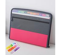 NAFY Expanding File Folders, 13 Pockets Document Organizer with Zipper, A4 Letter Size Portable Accordion Expanding File Folders with 27pcs Multicolor Labels for Home Office School Supplies (Pink)