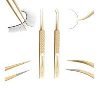 NAGARAKU 1 Pair of Microfibre Tweezers Precision Professional 5 cm Fine Tip Antistatic Straight & Curved Tweezers for Taking Individual Lashes or Pre-Assembled Volumes (AG-01&02)