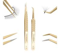 NAGARAKU 1 Pair Precision Fiber Tip Tweezer for Eyelash Extensions - Professional Eyelash Tweezers with Straight & Curved Tips - Antistatic - Isolation & Volume Lash Tweezers AG-03 & AG-07